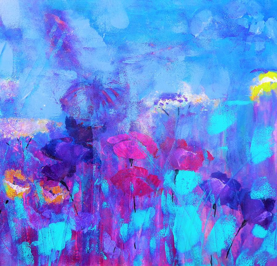 Azure Cyan Floral Wind Painting by Lisa Kaiser Digital Art by Lisa Kaiser