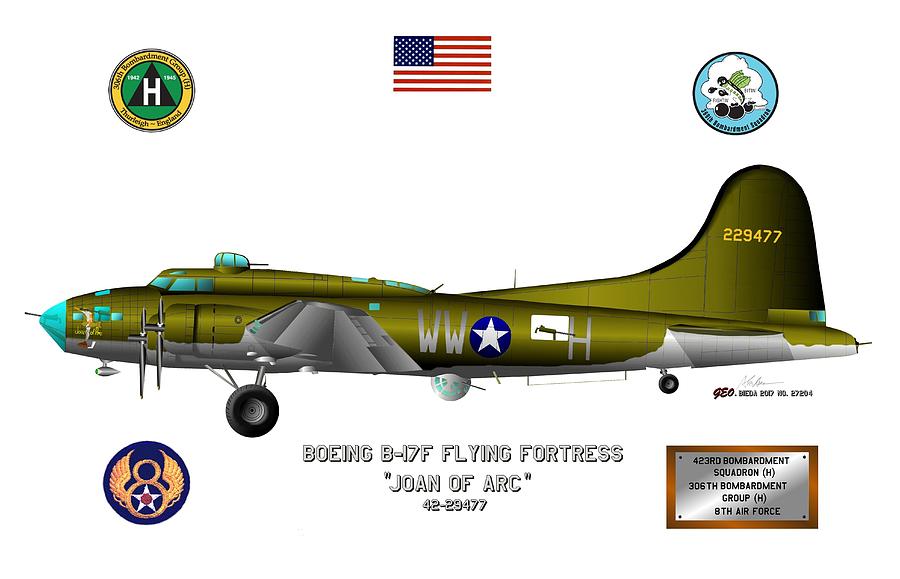 B-17F 423rd BS 306th BW Flying Fortress Bomber by George Bieda