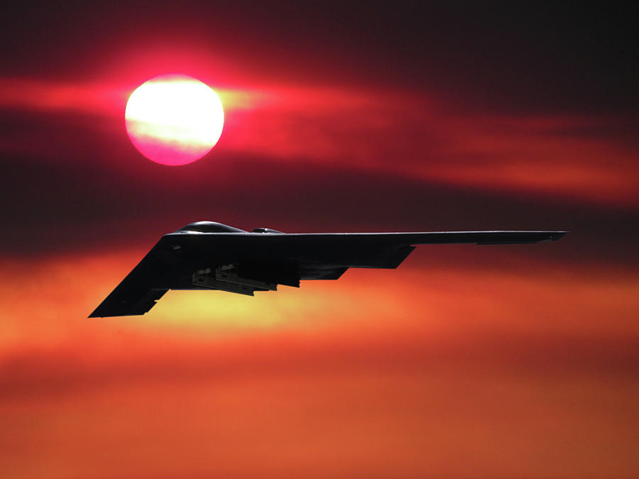 B-2 Stealth Bomber in the Sunset Mixed Media by Erik Simonsen