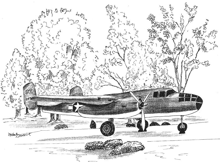 Airplane Drawing - B 25  by Barney Hedrick