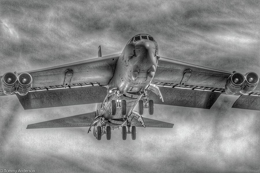 B-52 Departure BW Photograph by Tommy Anderson