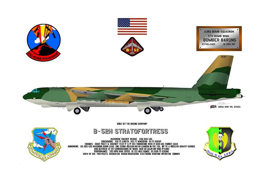 B-52H Stratofortress 23rd BS 5th BW 1986 Digital Art by George Bieda