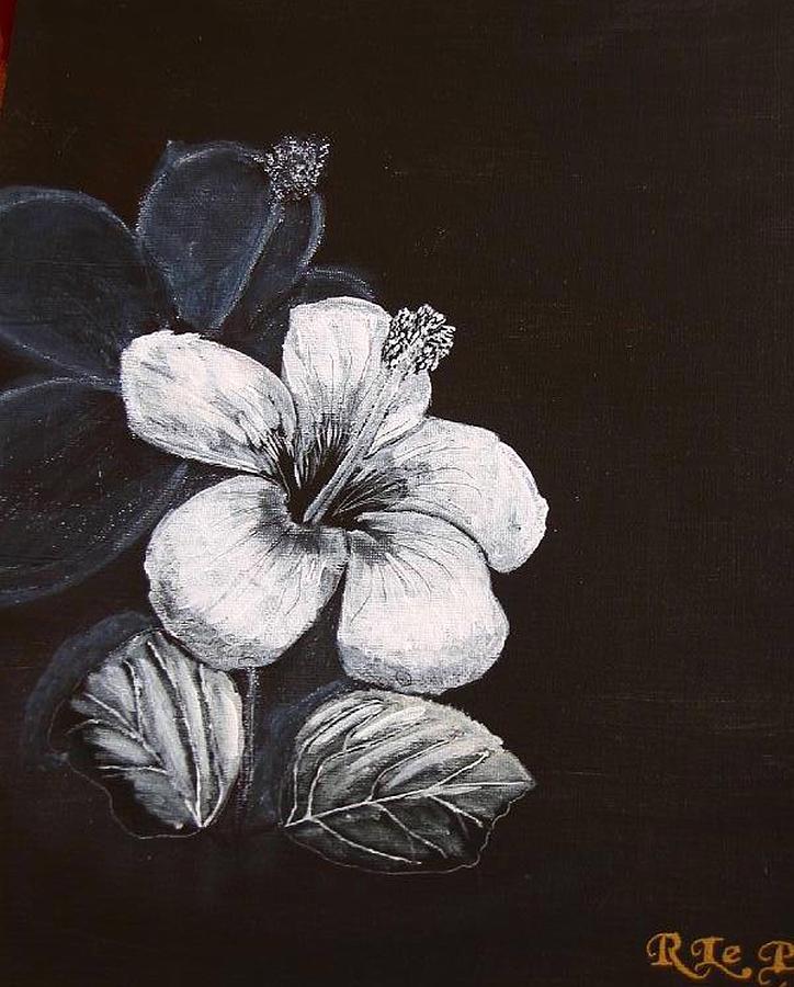 B and W Hibiscus Painting by Richard Le Page