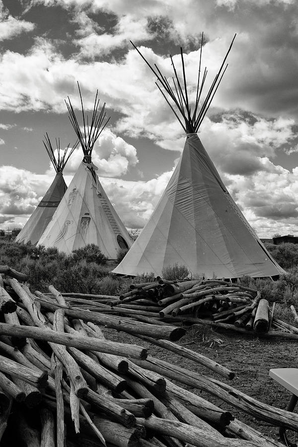 B and W Tipis and Poles Photograph by Susan Bandy