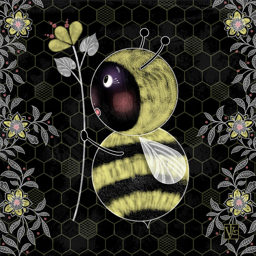 B is for Bumble Bee Mixed Media by Valerie Drake Lesiak