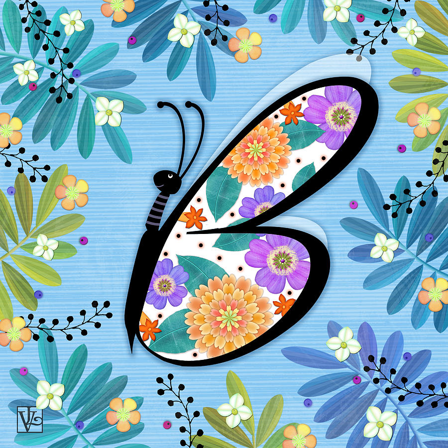 B is for Butterfly Digital Art by Valerie Drake Lesiak