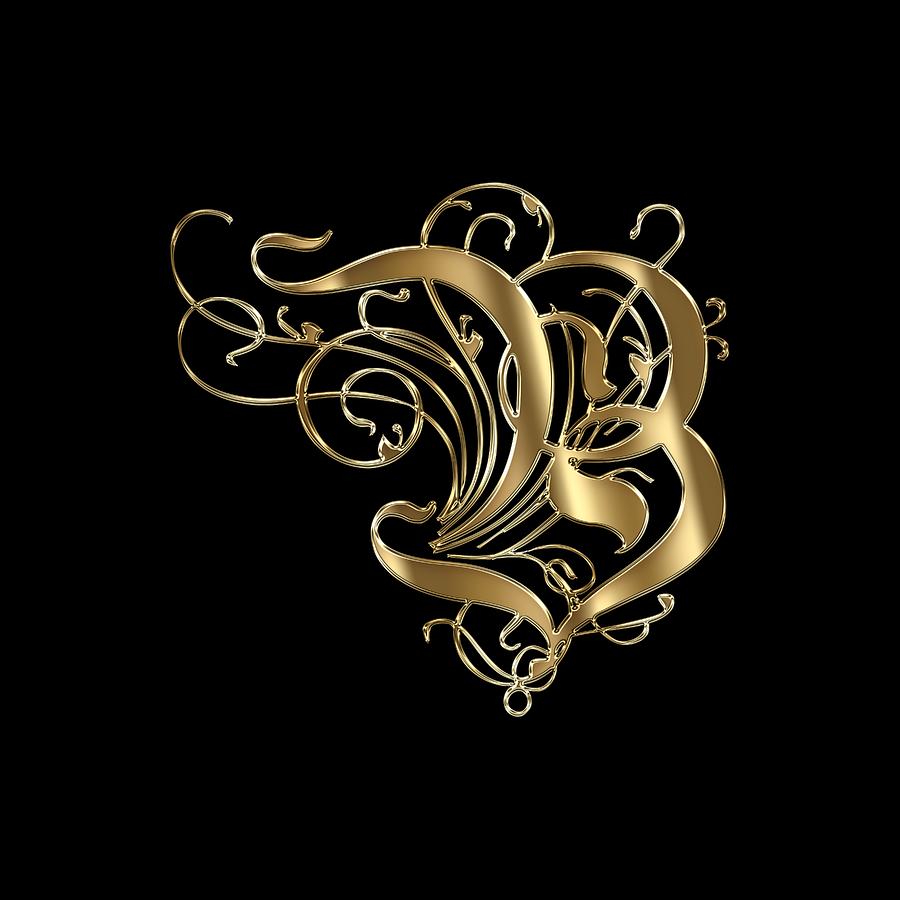 B Ornamental Letter Gold Typography Painting by Georgeta Blanaru