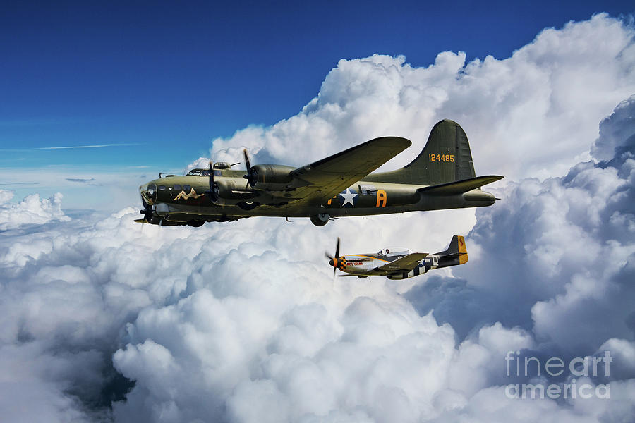 B17 Flying Fortress and P51 Mustang Digital Art by Airpower Art