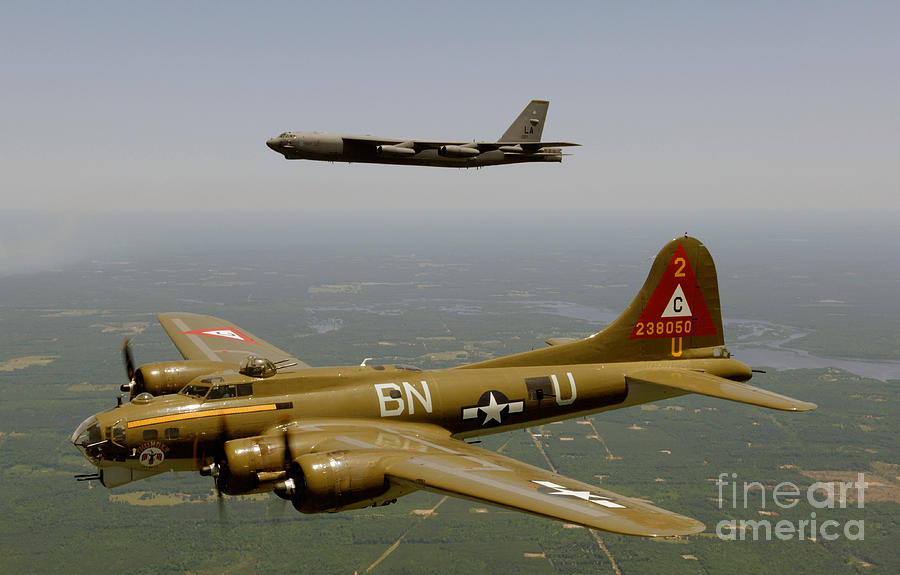 B17g and b52h in flight Painting by Celestial Images