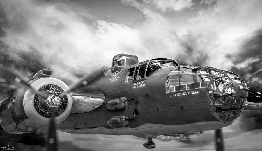 Vintage Photograph - B25 Mitchell Bomber in Black and White by Phil And Karen Rispin