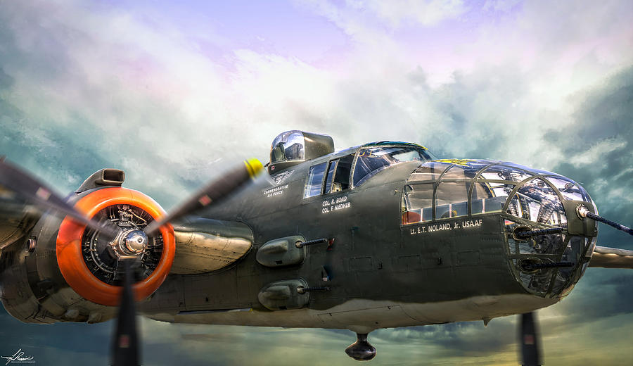 Airplane Photograph - B25 Mitchell Bomber in Flight by Phil And Karen Rispin