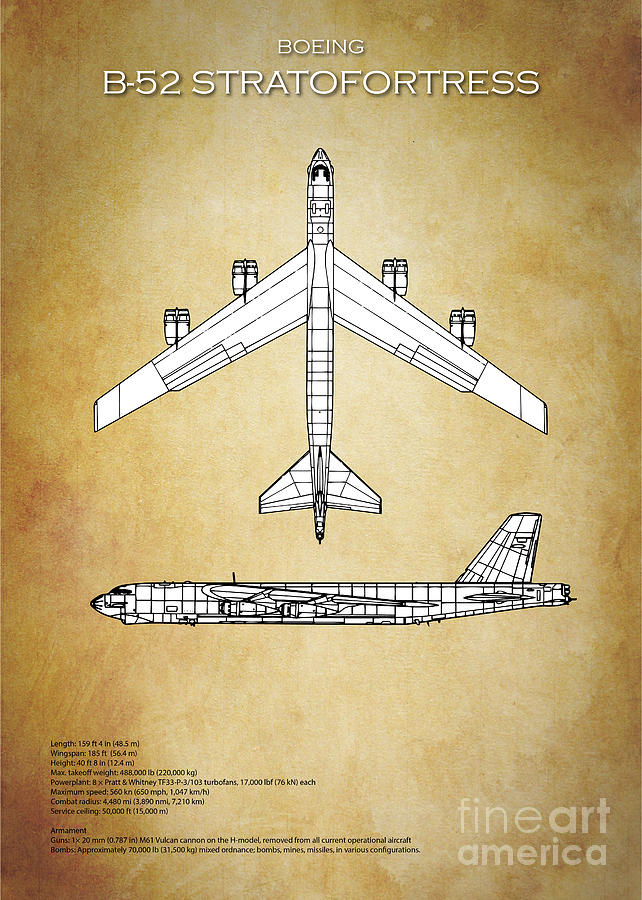 B52 Stratofortress Blueprint Digital Art by Airpower Art