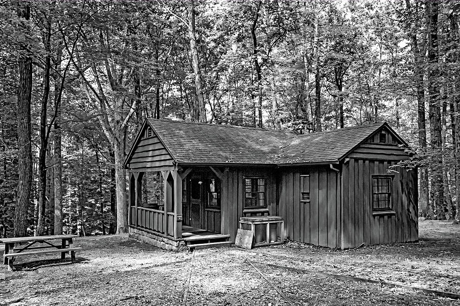 Babcock State Park Cabin - West Virginia Monochrome Photograph by Steve Harrington