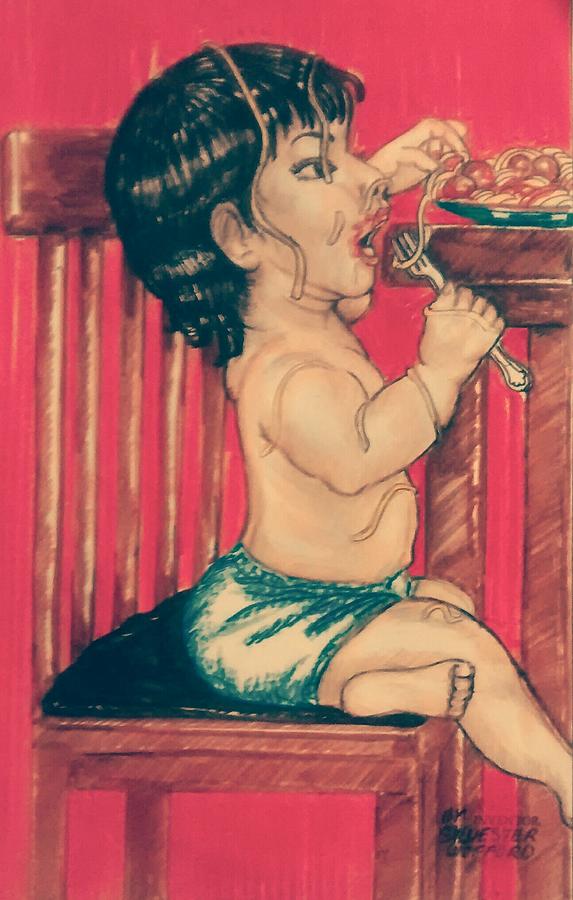 Babe Eating Drawing by Sylvester Wofford