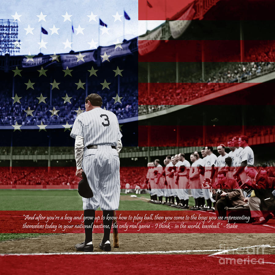 Babe Ruth Baseball Americas Pastime 20170625 Square With Quote Colorized Photograph by Wingsdomain Art and Photography