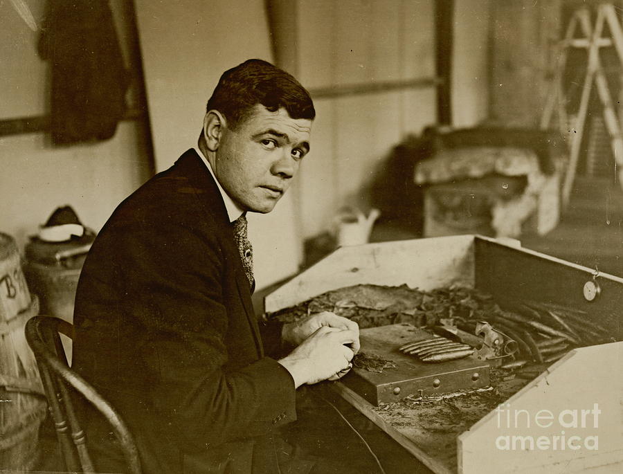 Baseball Photograph - Babe Ruth Rolls Cigars 1919 by Padre Art