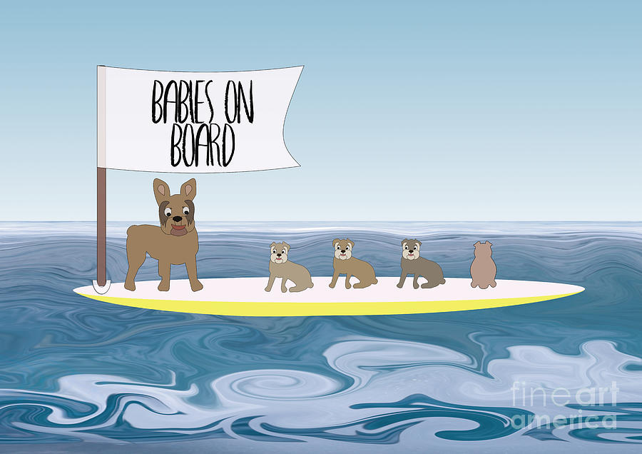 French Bulldog Babies on Board - on SUP  Digital Art by Barefoot Bodeez Art