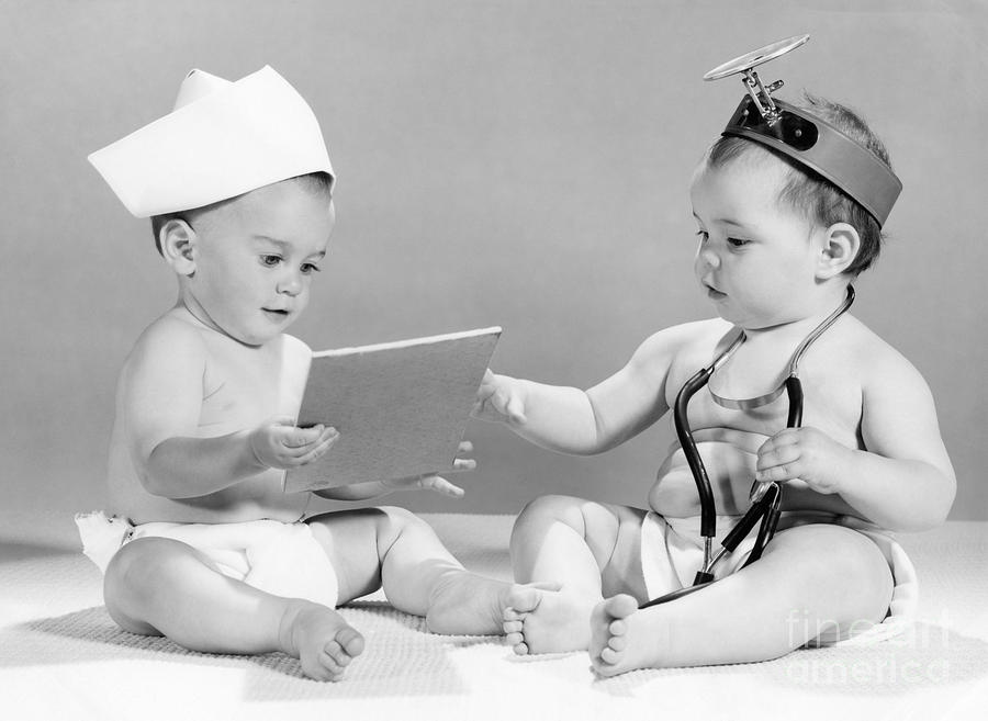 Babies Playing Doctor, C.1960s Photograph by H Armstrong Roberts ClassicStock