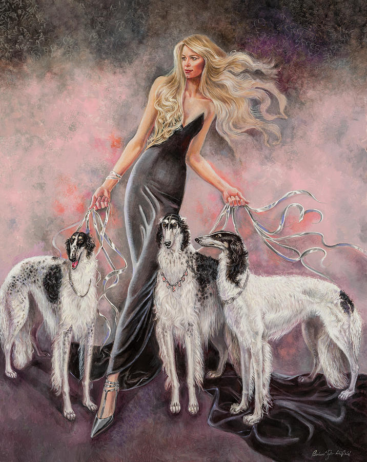 Babs with Three Borzois Painting by Barbara Tyler Ahlfield