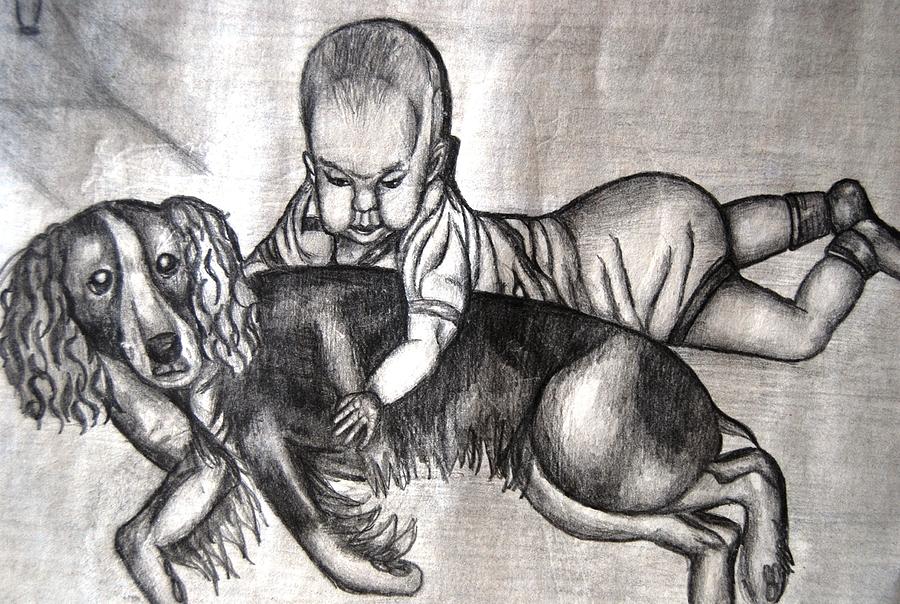 Baby and Dog Mixed Media by Angela Murray