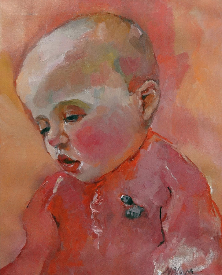 Portrait Painting - Baby and Puppy by Nancy Blum