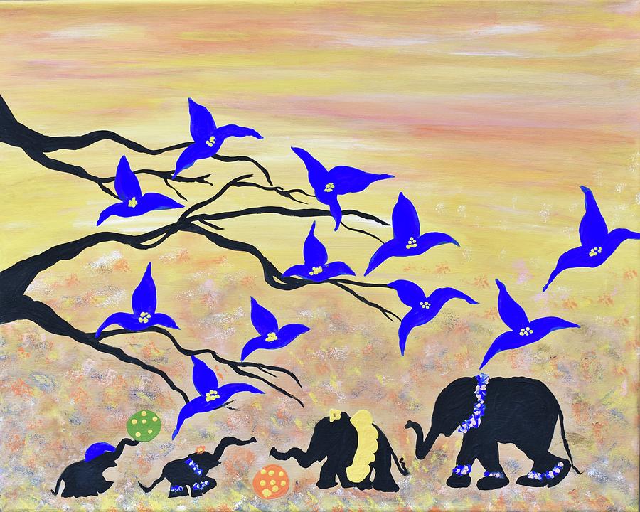 Cute Baby Animals Safari Nursery Art Baby Elephants Nursery Wall Art Baby Animals Original Painting  Painting by Geanna Georgescu