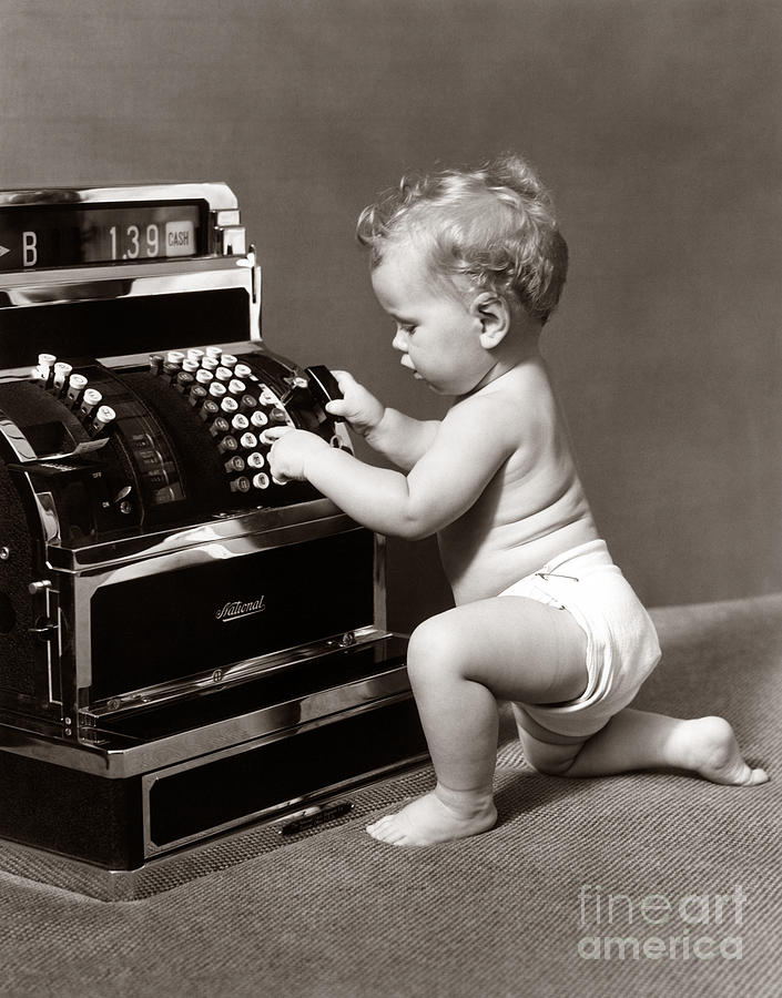 Baby At Cash Register, C.1930-40s Photograph by H. Armstrong Roberts/ClassicStock