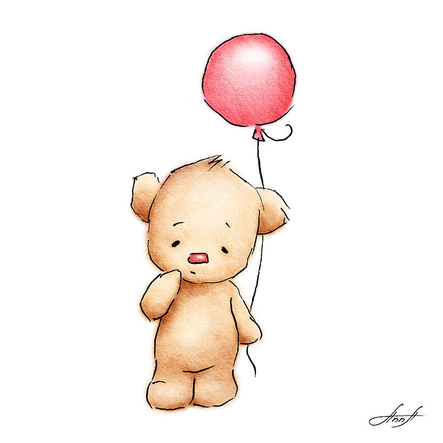 Teddy Bear With Red Balloon Drawing by Anna Abramskaya