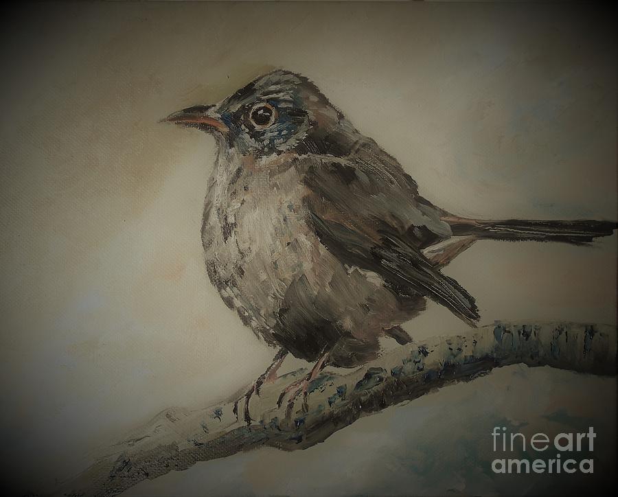 Baby Blackbird Painting by Angela Cartner