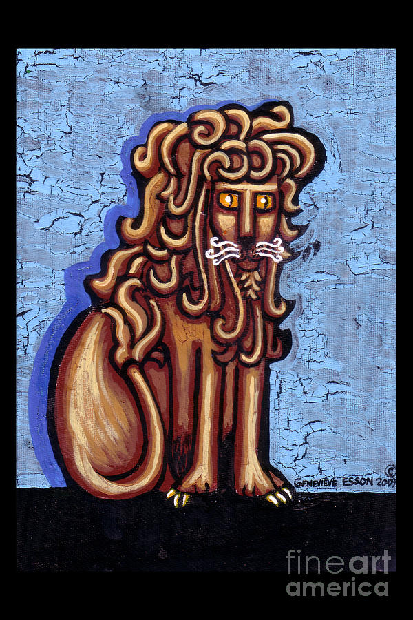 Baby Blue Byzantine Lion Painting by Genevieve Esson