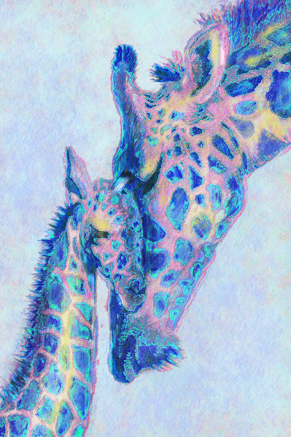 Baby Blue  Giraffes Digital Art by Jane Schnetlage
