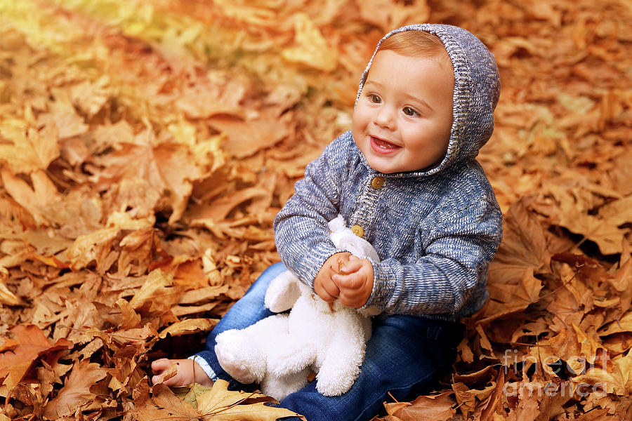Baby boy in the autumn park Photograph by Anna Om