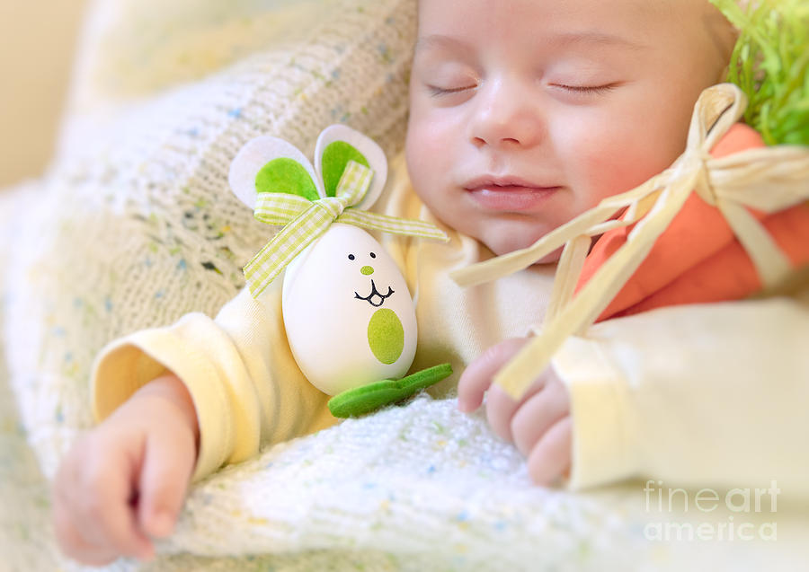 Baby boy with Easter bunny Photograph by Anna Om