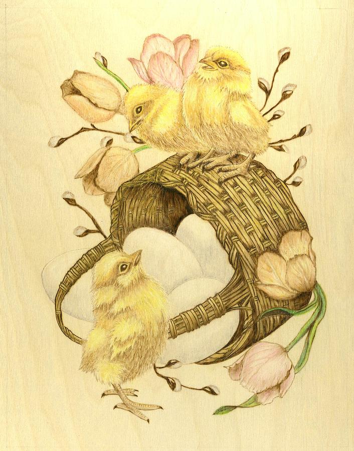Chicks Pyrography - Baby Chicks by Danette Smith Chicks Pyrography - Baby Chicks by Danette Smith