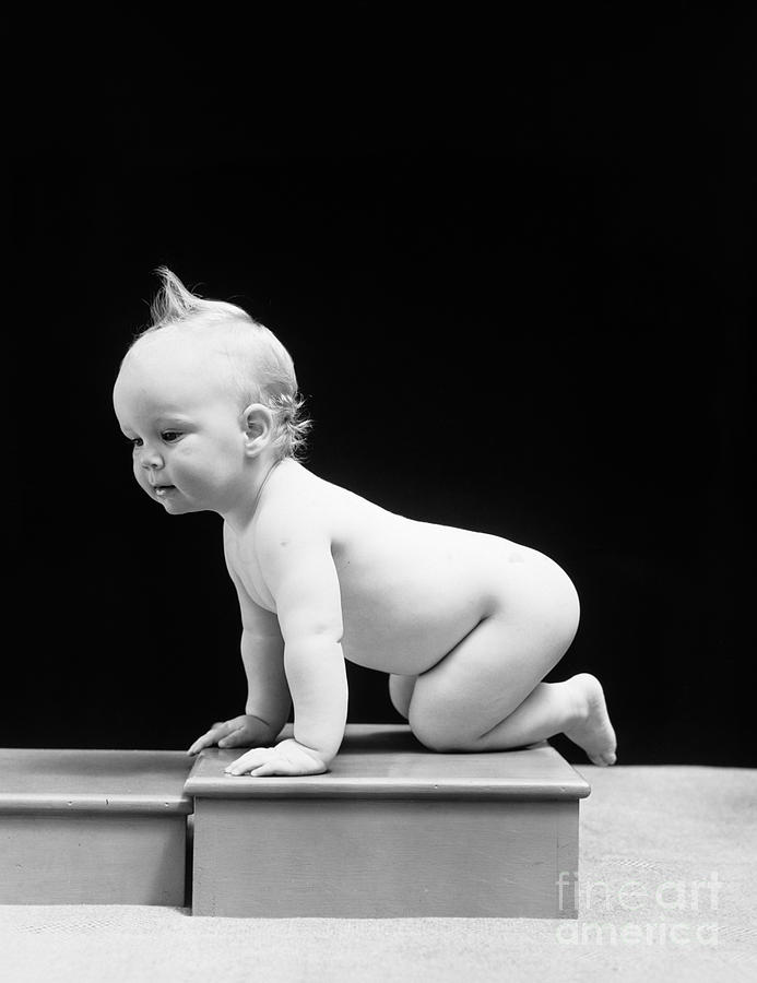 Baby Crawling On Wooden Box, C.1930-40s Photograph by H. Armstrong Roberts/ClassicStock