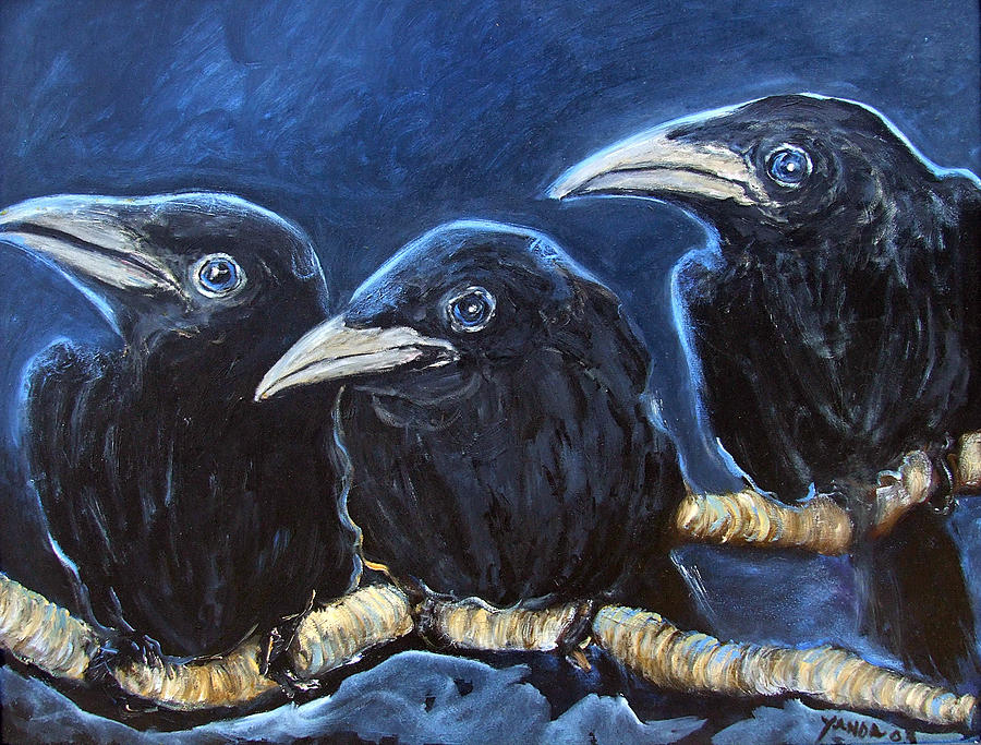 Baby Crows Painting by Katt Yanda