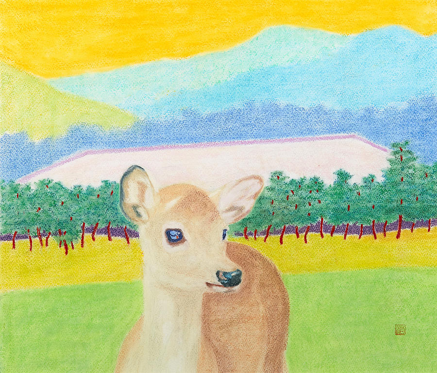 Baby Deer in Nara Painting by Haruo Saito Baby Deer in Nara Painting by Haruo Saito