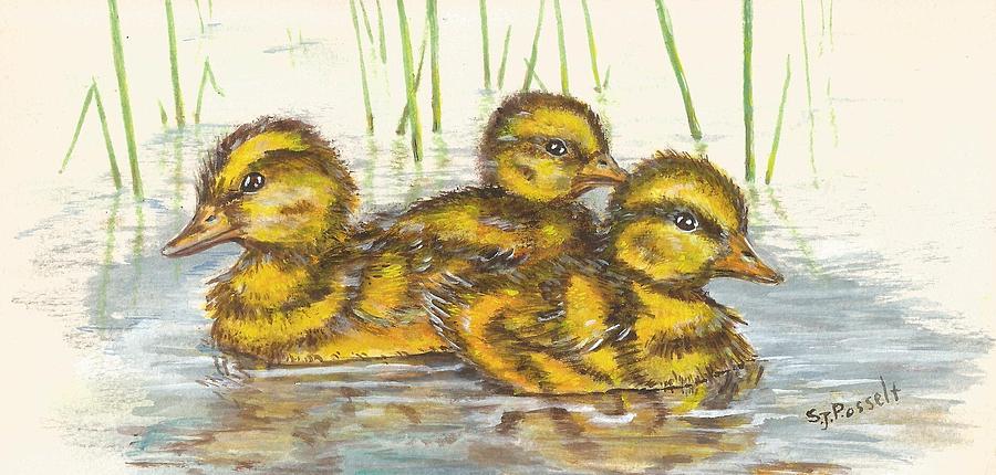 Baby Ducks for Ma Painting by Sheri Jo Posselt