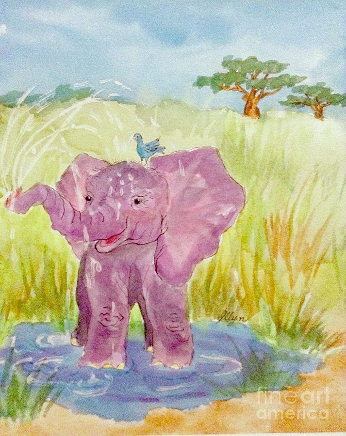 Baby Elephant Close Cropped Painting by Ellen Levinson