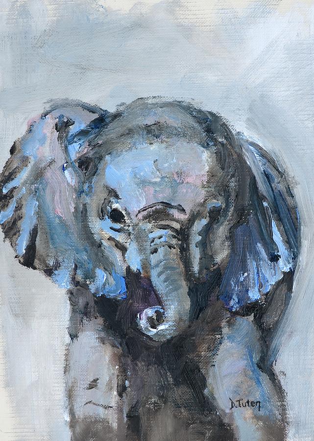Baby Elephant Safari Animal Painting Painting by Donna Tuten