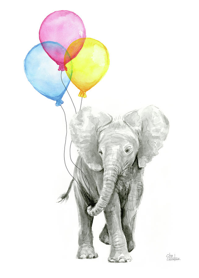 Jungle Painting - Baby Elephant with Baloons by Olga Shvartsur