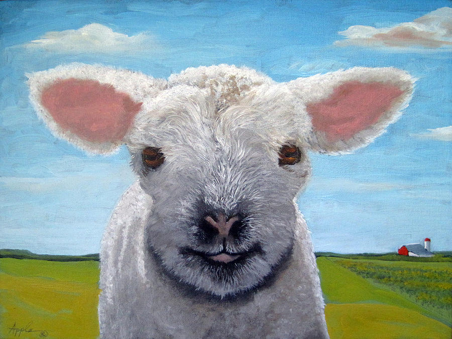 Baby farm lamb sheep  Painting by Linda Apple