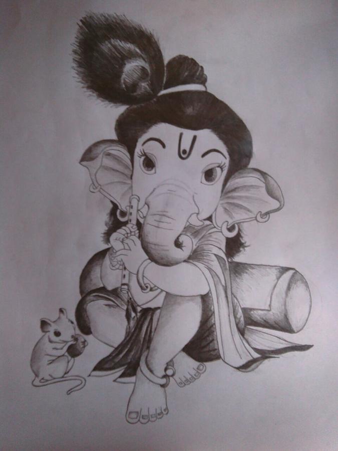 Ganesha Painting Handmade Indian Hindu God Ganesh Ethnic Religion Ink Sketch  Art