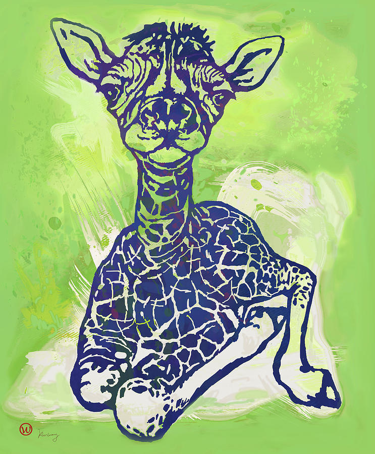 Baby Giraffe - stylised pop art poster Mixed Media by Kim Wang