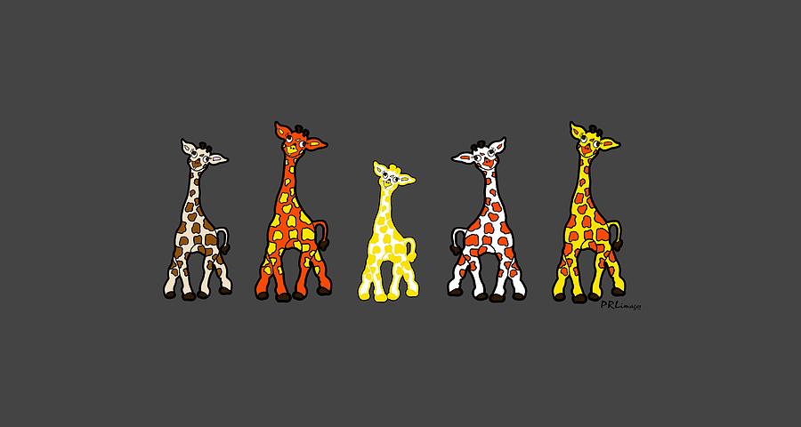 Baby Giraffes In A Row Drawing by Rachel Lowry