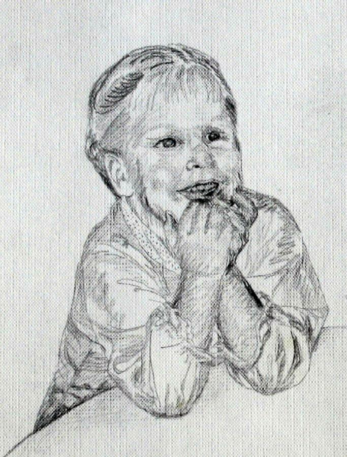 Sheri Drawing - Baby Girl at Table by Sheri Parris