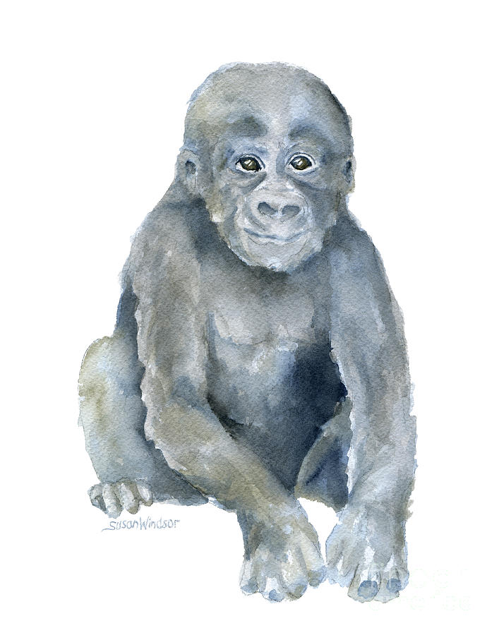 Baby Gorilla Watercolor Art, Safari Nursery Decor