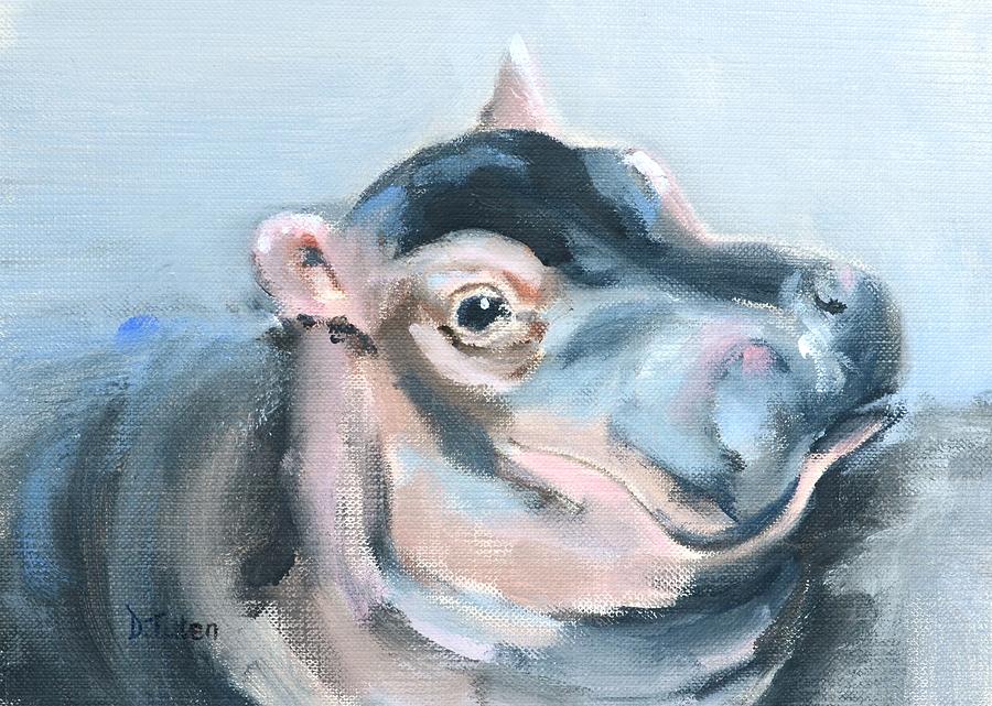 Baby Hippo Safari Animal Painting Horizontal Format Painting by Donna Tuten