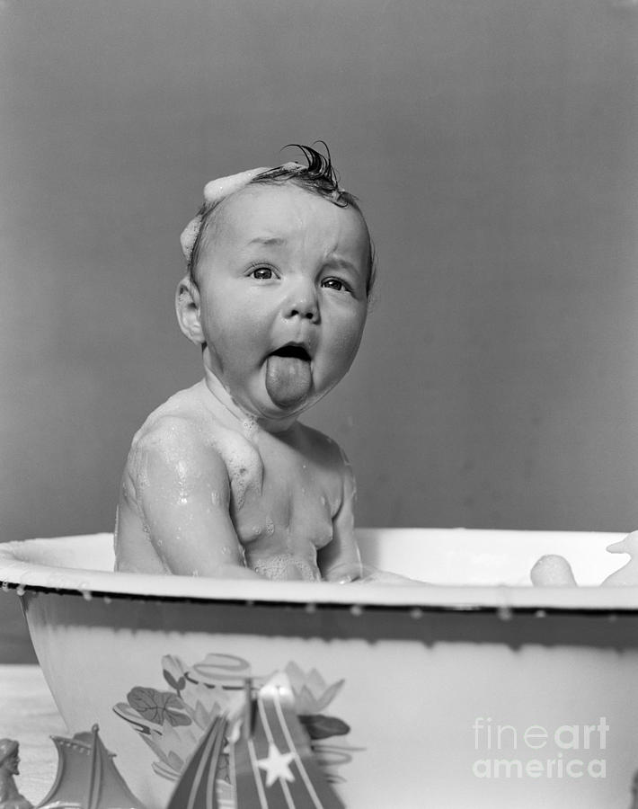 Baby In Soapy Bath Sticking Out Tongue Photograph by H. Armstrong Roberts/ClassicStock