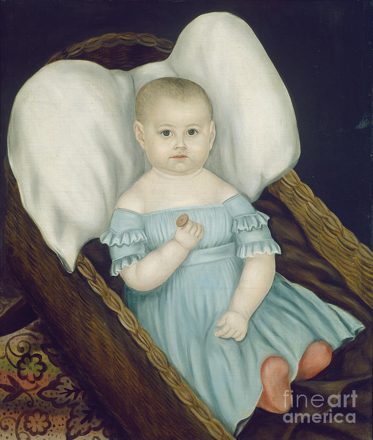 Baby In Wicker Basket Painting by Joseph Whiting Stock